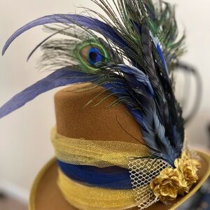Golden Peacock steampunk cosplay hat for Mardi Gras or Kentucky Derby